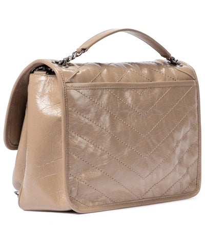 YSL CRINKLED CALFSKIN MATELASSE MONONGRAM MEDIUM NIKI CHAIN SATCHEL