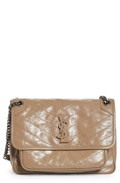 YSL CRINKLED CALFSKIN MATELASSE MONONGRAM MEDIUM NIKI CHAIN SATCHEL