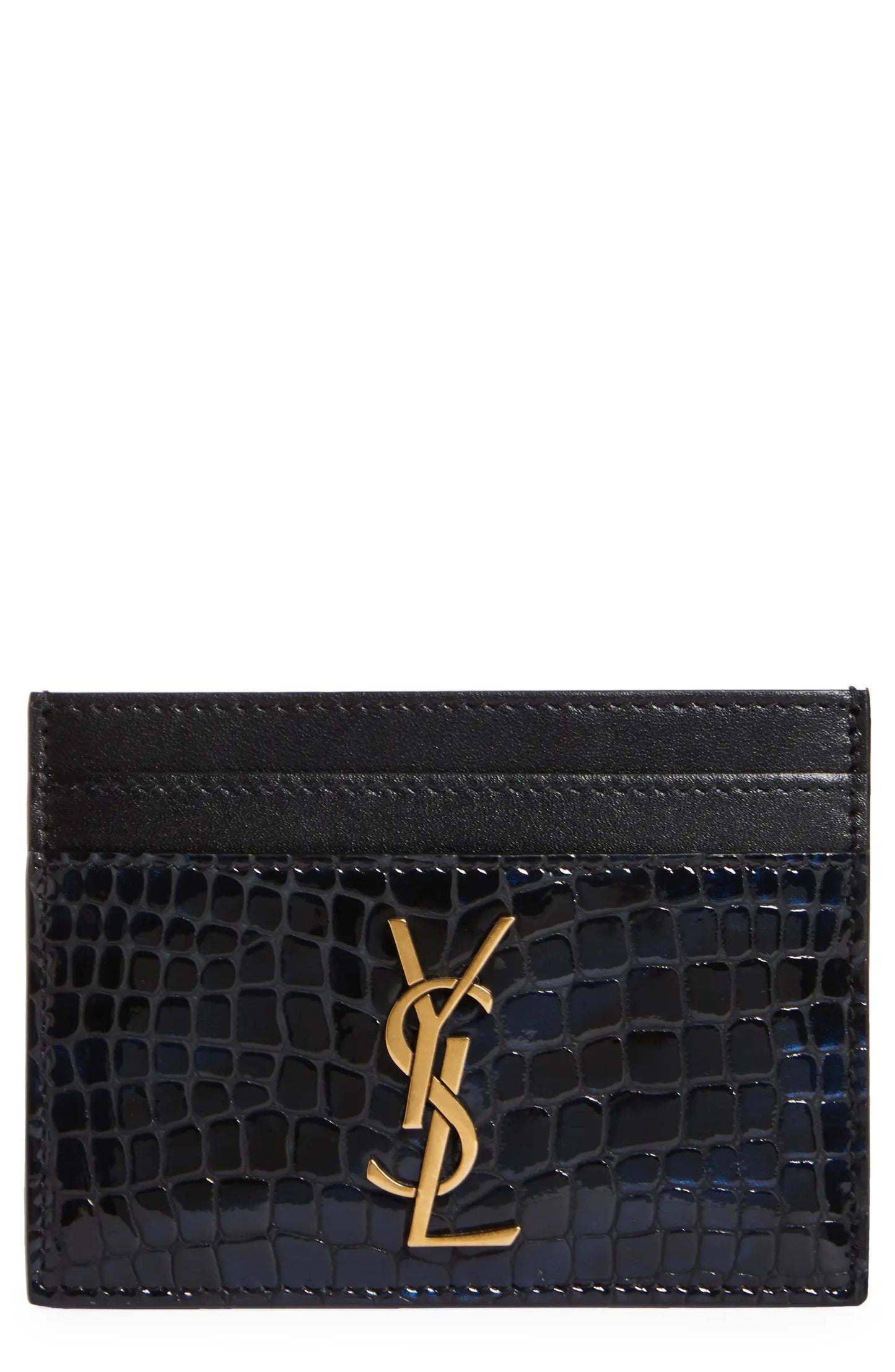 YSL CROC EMBOSSED LEATHER CASSANDRE CARD CASE