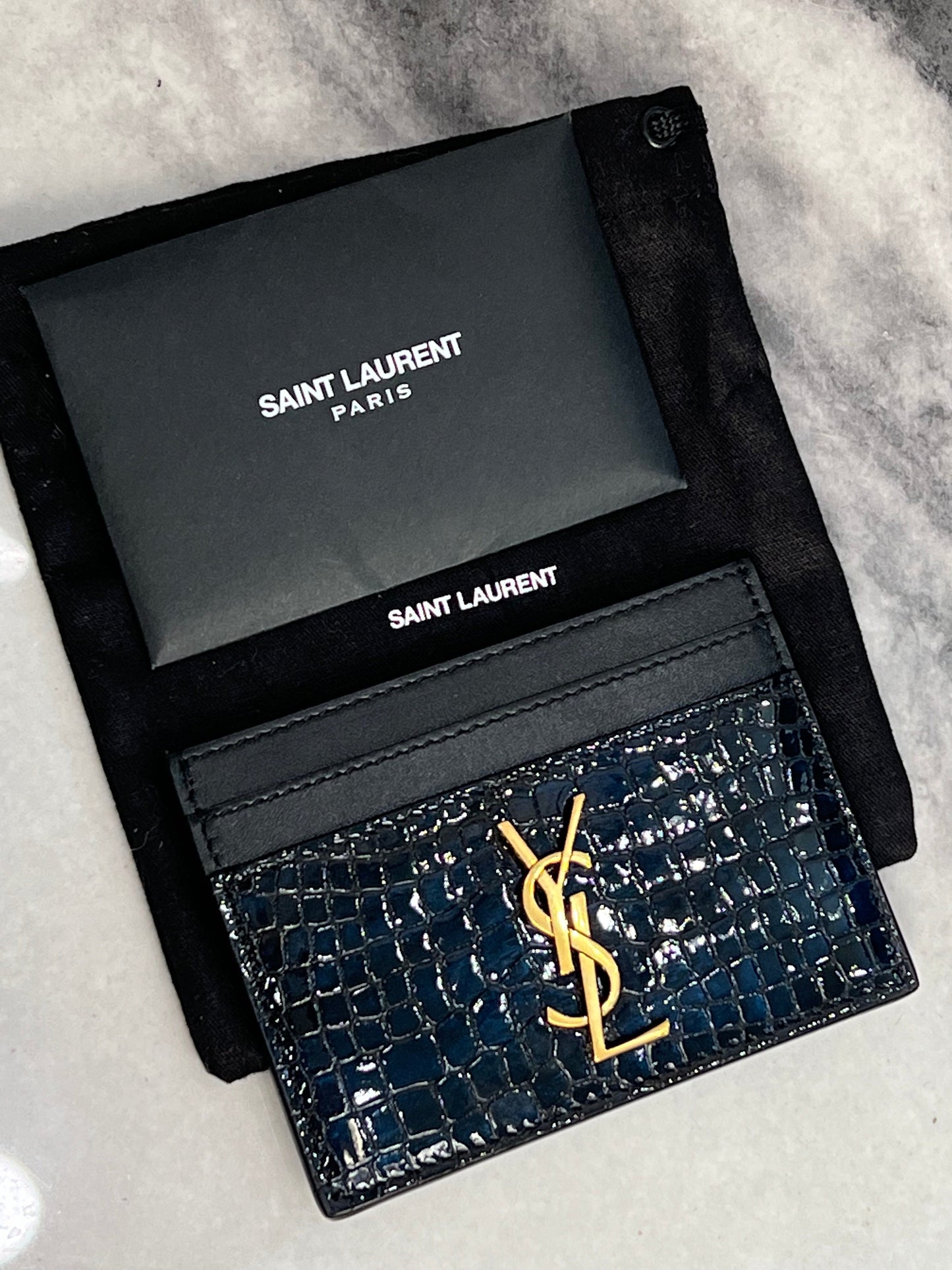 YSL CROC EMBOSSED LEATHER CASSANDRE CARD CASE