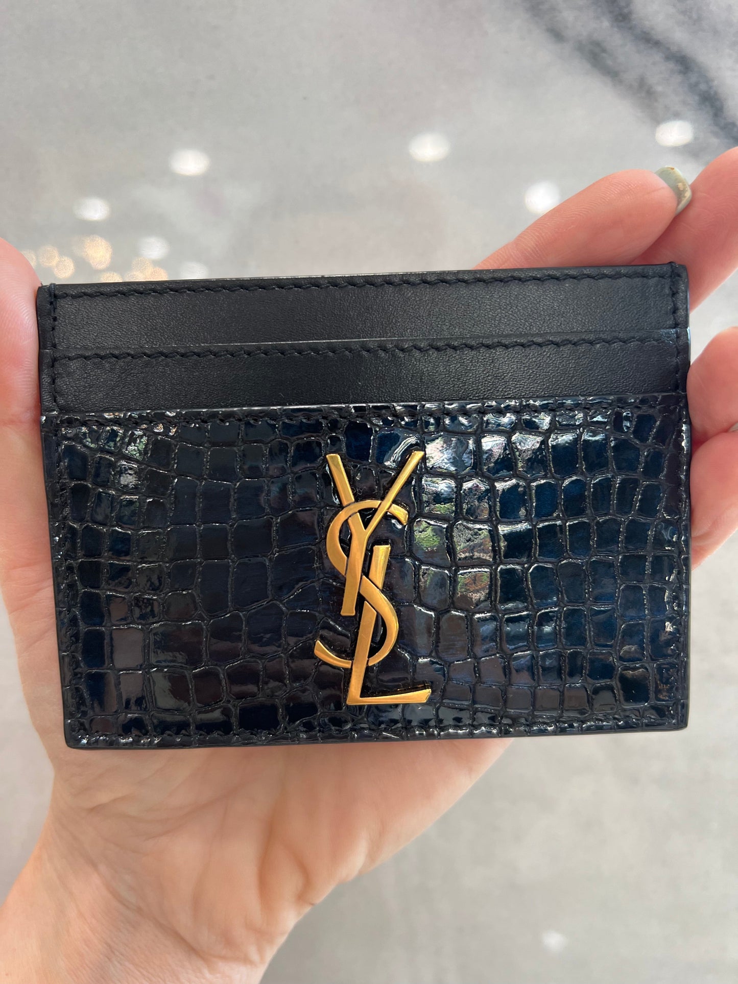 YSL CROC EMBOSSED LEATHER CASSANDRE CARD CASE