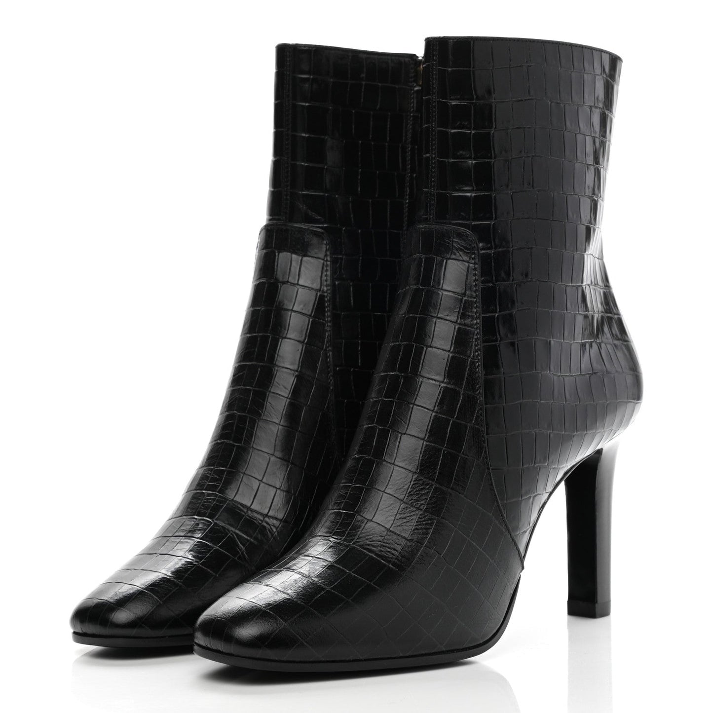 YSL CROC EMBOSSED LEATHER JANE 90 BOOTIES
