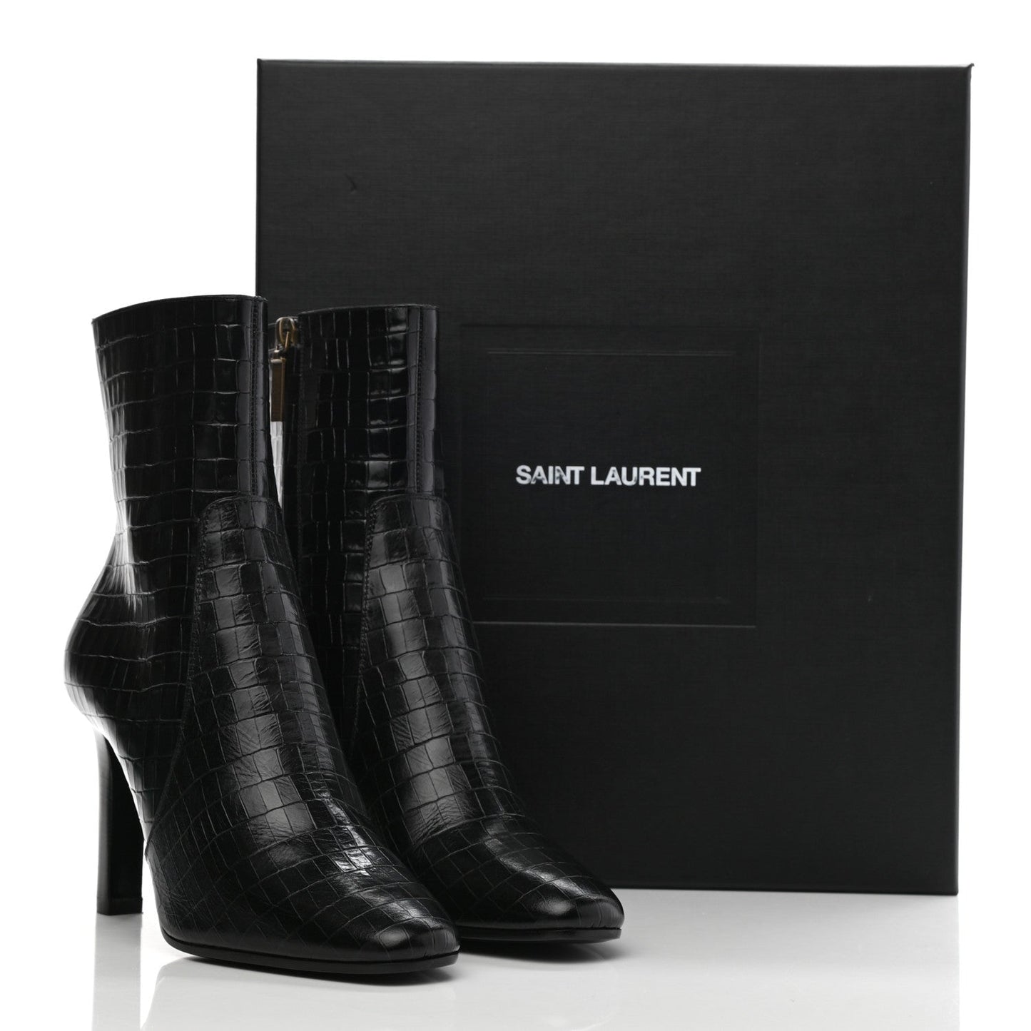 YSL CROC EMBOSSED LEATHER JANE 90 BOOTIES