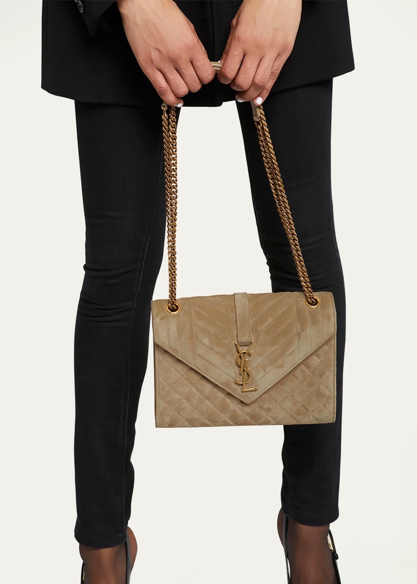 YSL MIXED MATELASSE TRIQUILT MONOGRAM ENVELOPE MEDIUM SUEDE CROSSBODY