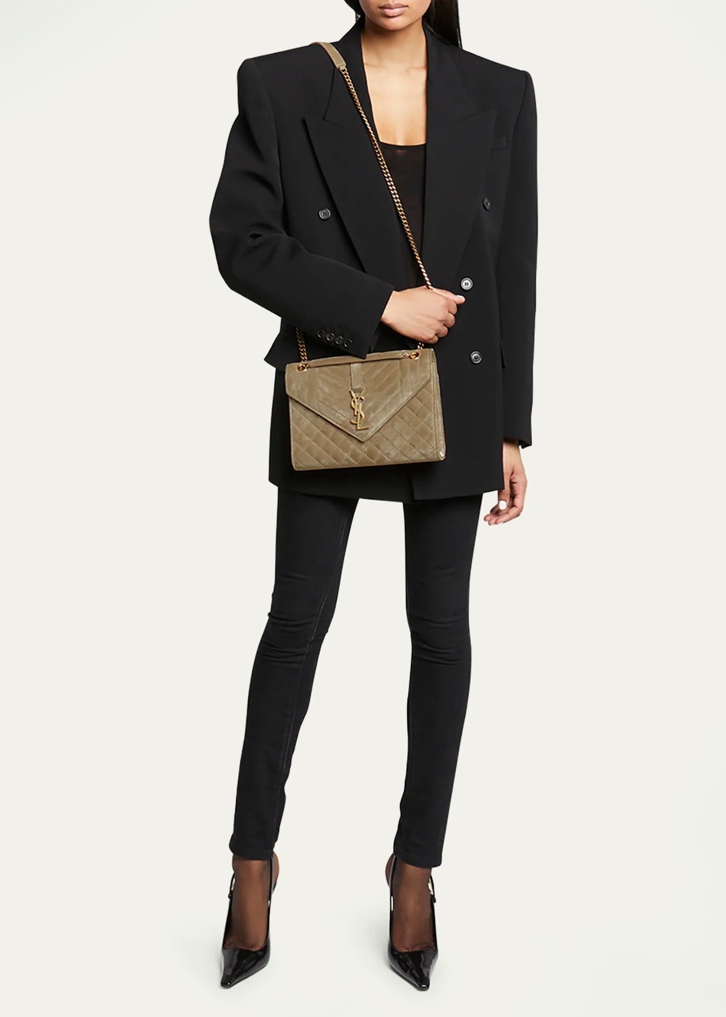 YSL MIXED MATELASSE TRIQUILT MONOGRAM ENVELOPE MEDIUM SUEDE CROSSBODY