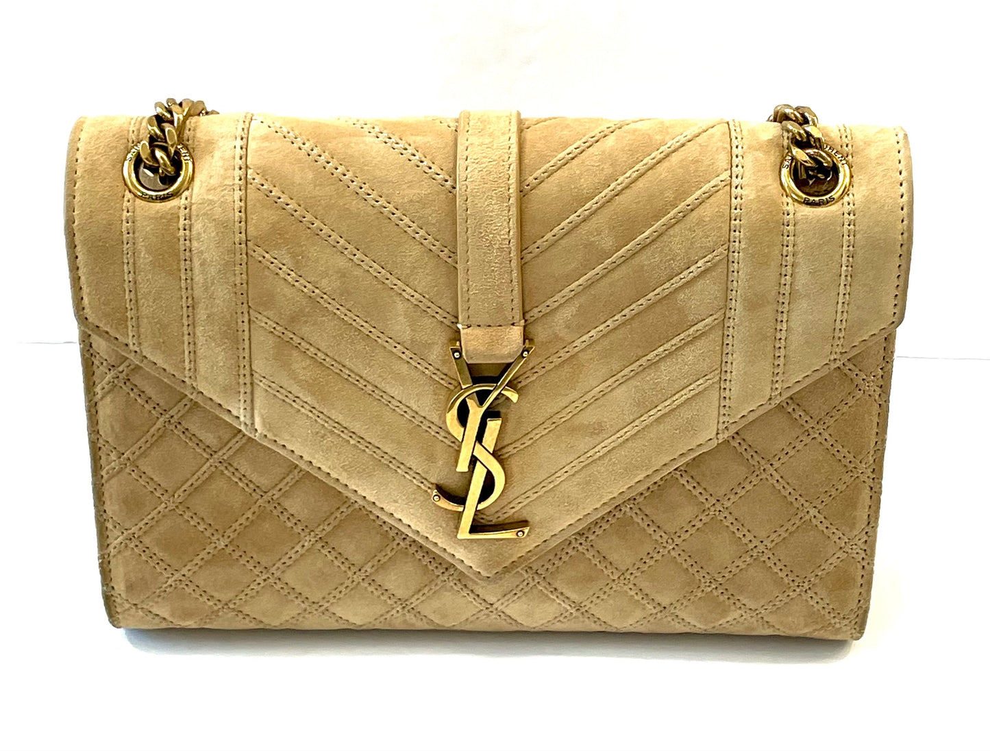 YSL MIXED MATELASSE TRIQUILT MONOGRAM ENVELOPE MEDIUM SUEDE CROSSBODY