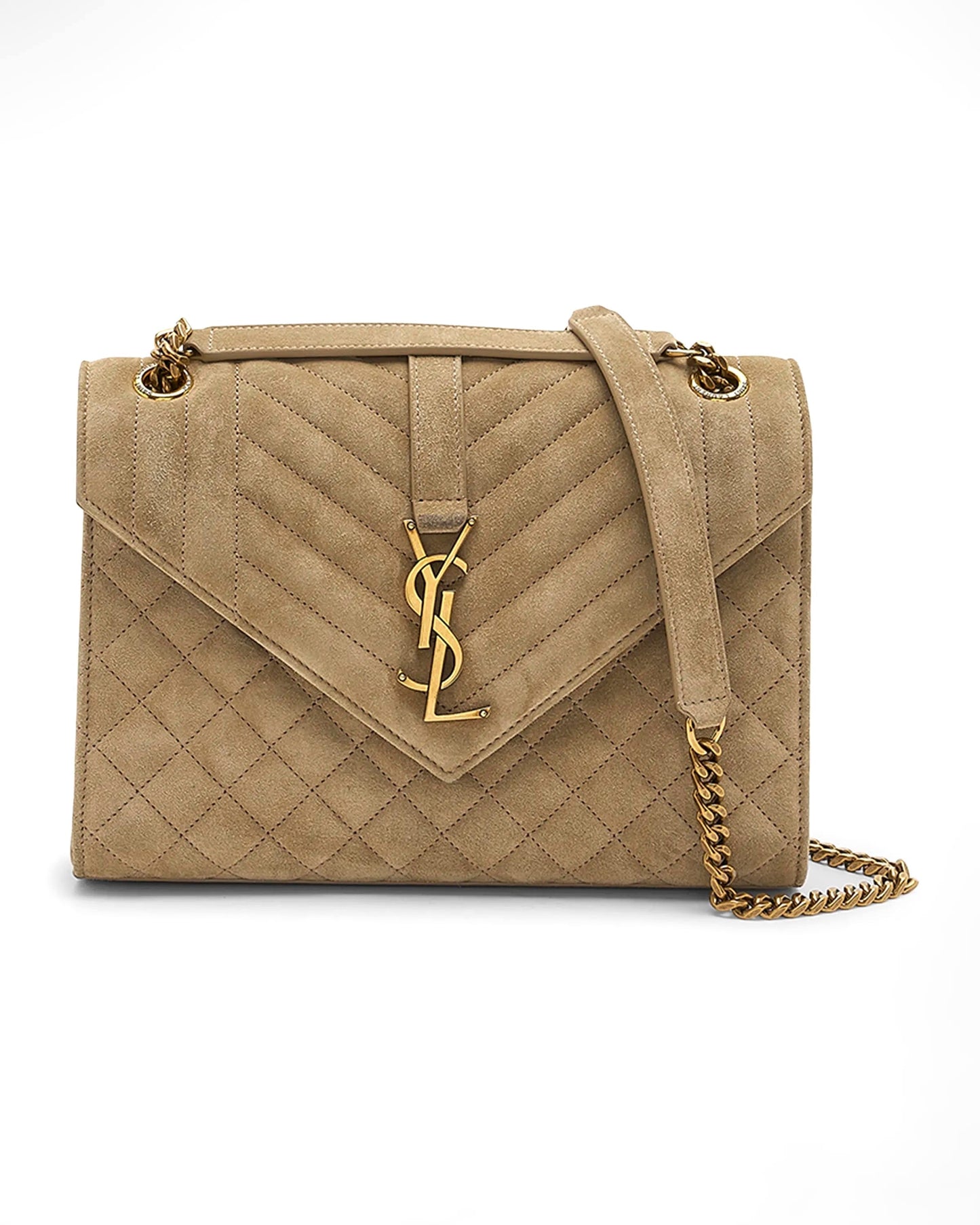 YSL MIXED MATELASSE TRIQUILT MONOGRAM ENVELOPE MEDIUM SUEDE CROSSBODY