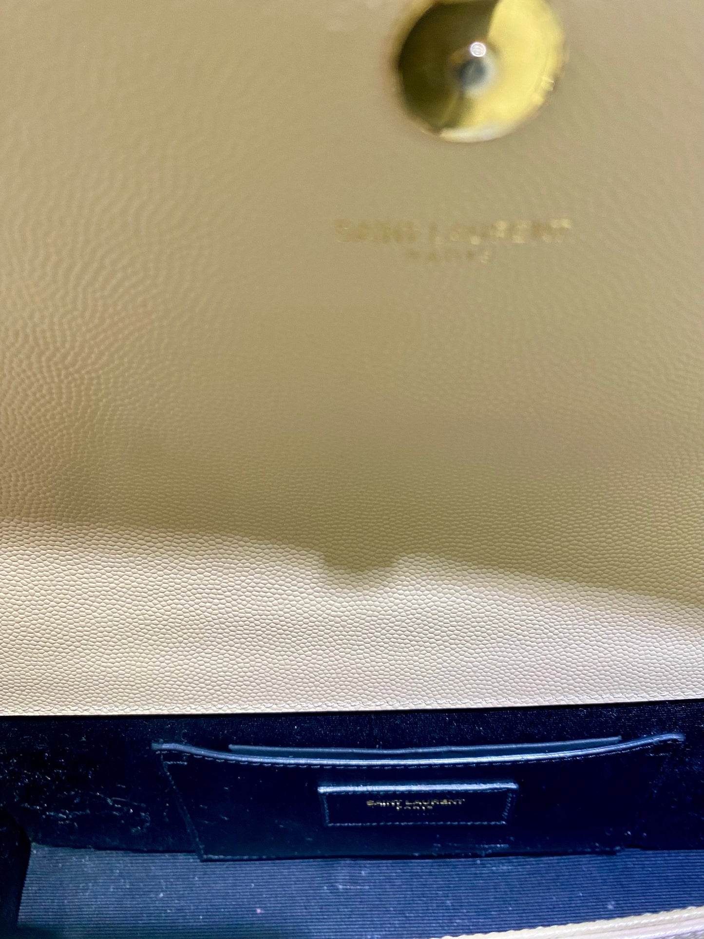 YSL GRAIN DE POUDRE LEATHER CASSANDRE MONOGRAM CLUTCH BAG