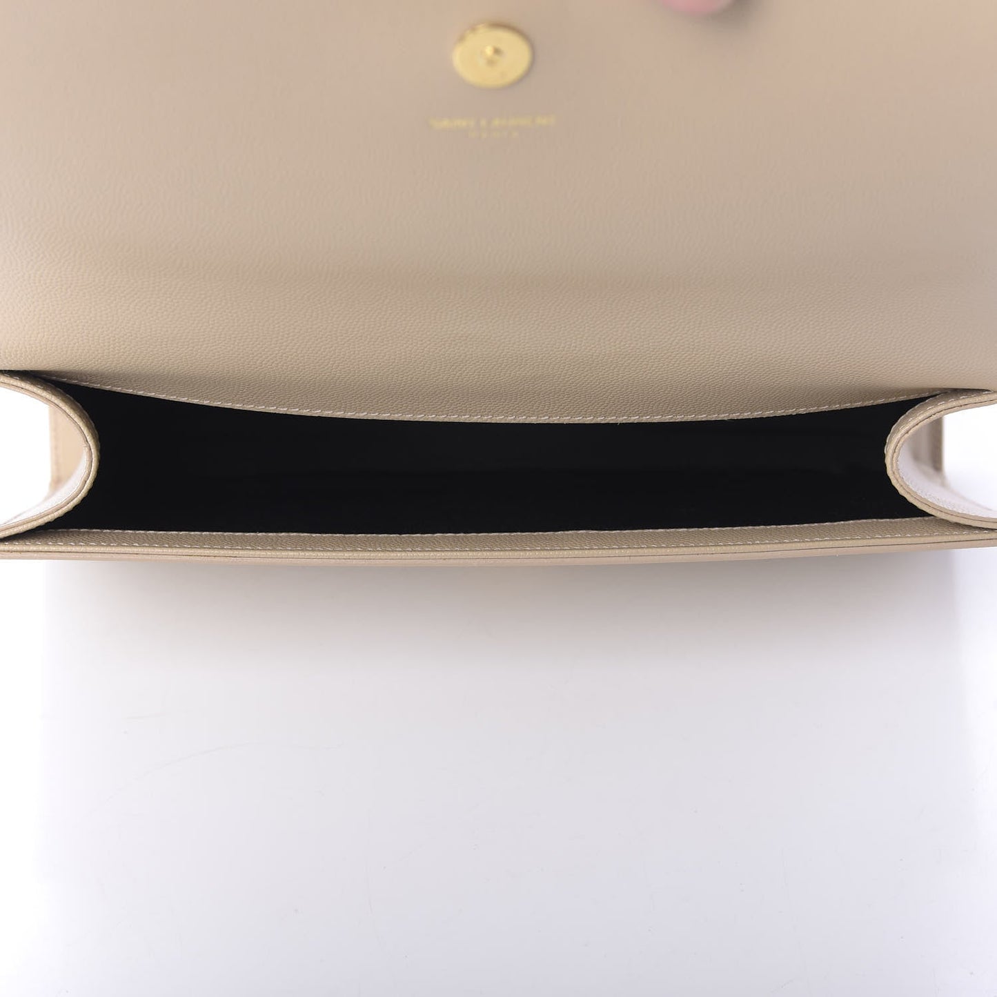 YSL GRAIN DE POUDRE LEATHER CASSANDRE MONOGRAM CLUTCH BAG
