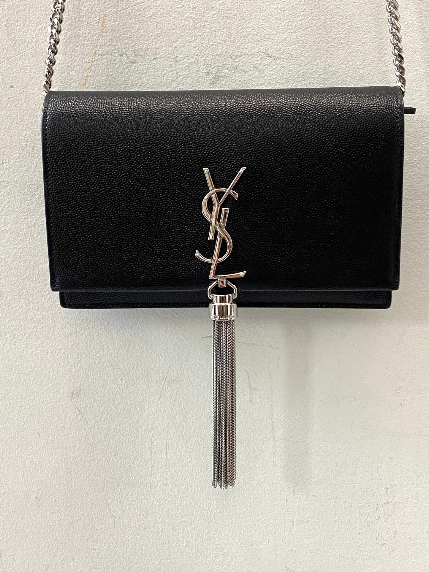 YSL GRAIN DE POUDRE MONOGRAM KATE TASSEL WALLET ON A CHAIN