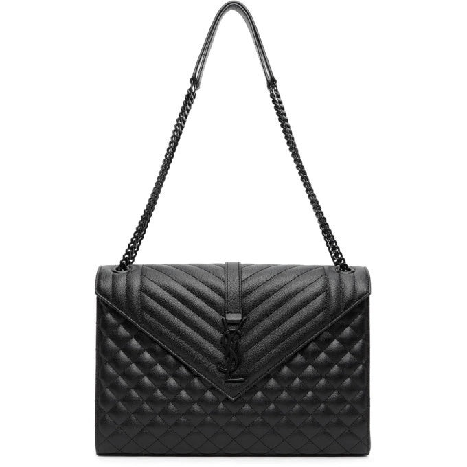 YSL GRAIN DE POUDRE MIXED MATELASSE LARGE TRIQUILT MONOGRAM BAG