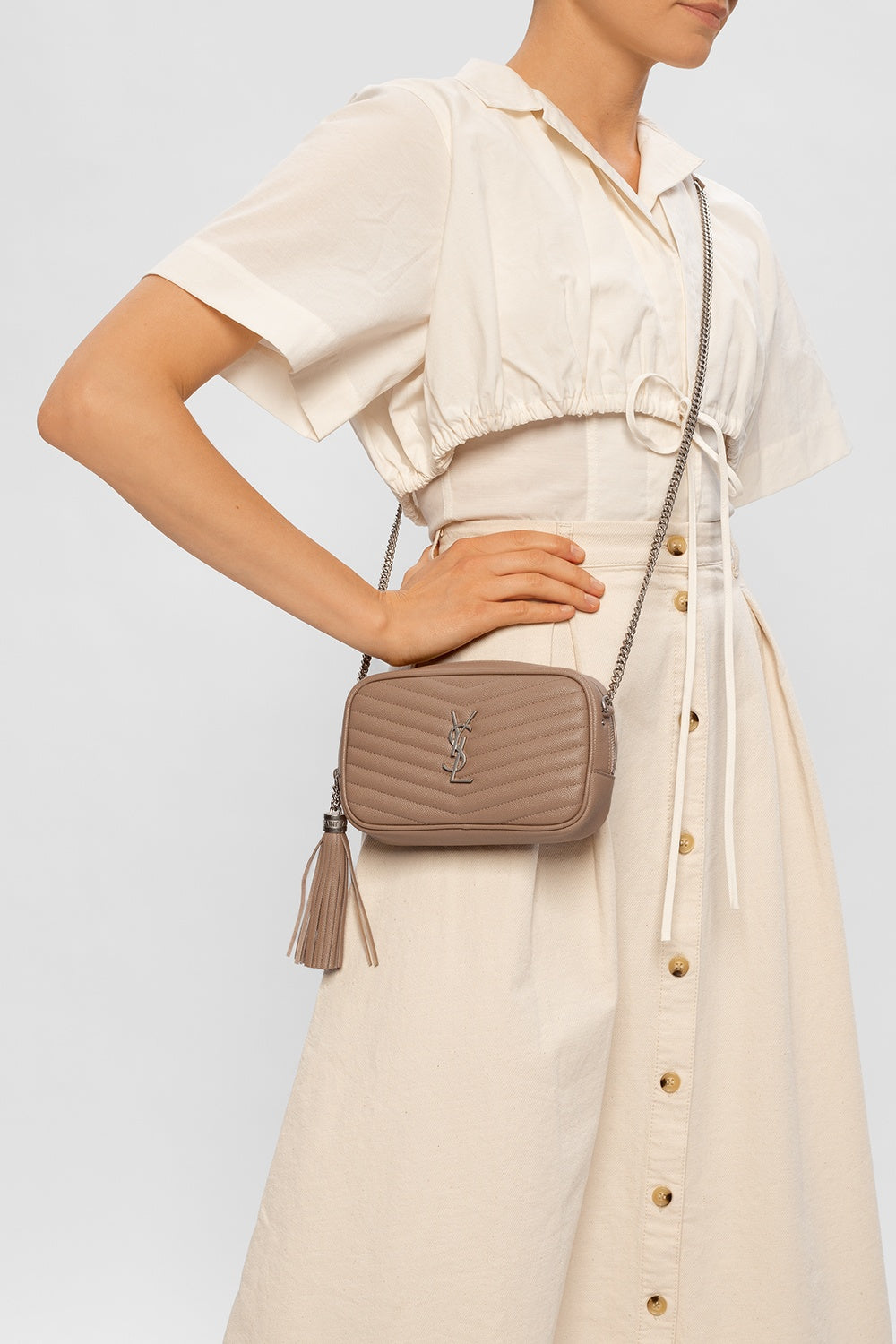 YSL GRAIN DE POUDRE MATELASSE MONOGRAM MINI LOU CAMERA BAG