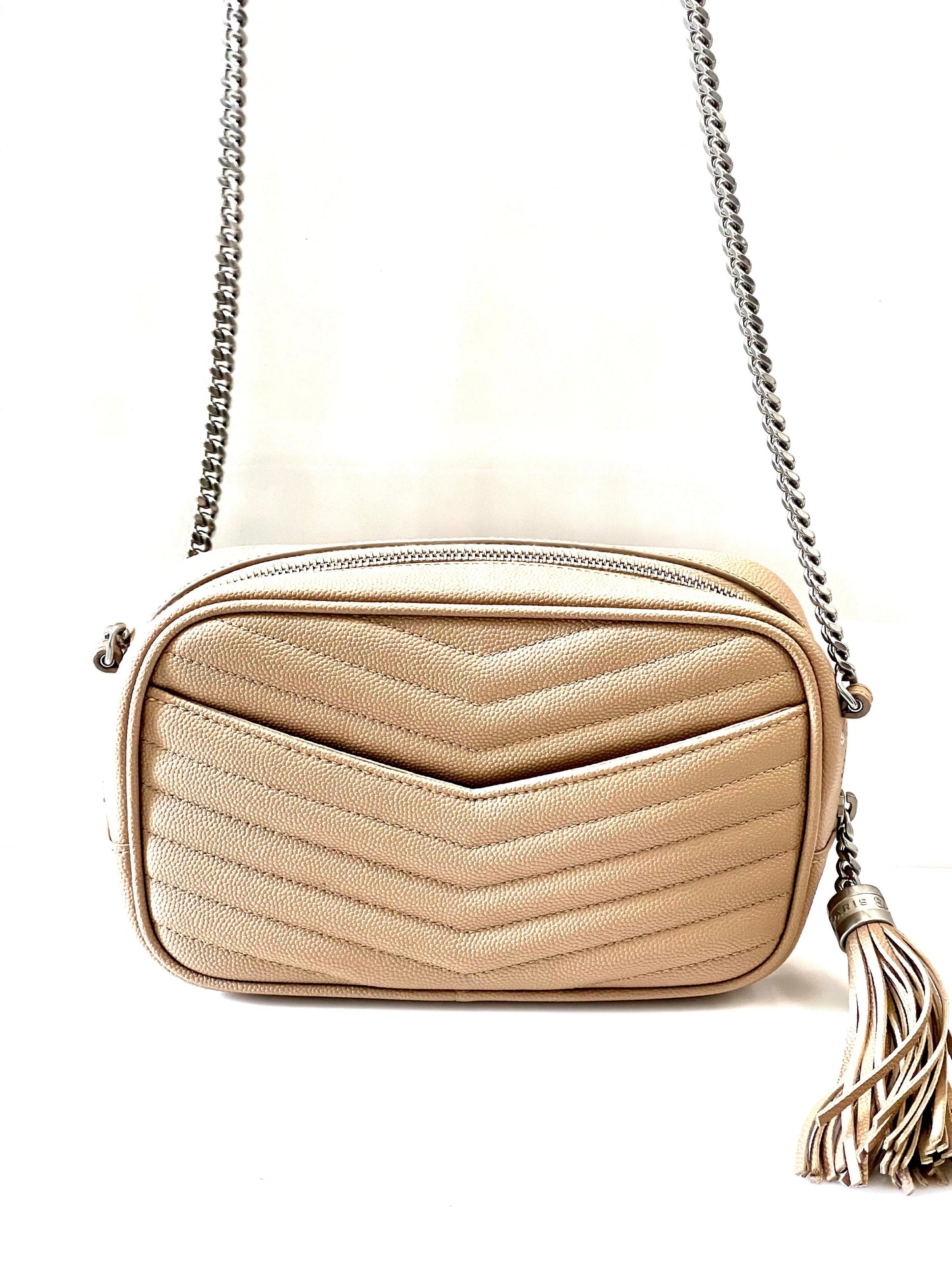 YSL GRAIN DE POUDRE MATELASSE MONOGRAM MINI LOU CAMERA BAG