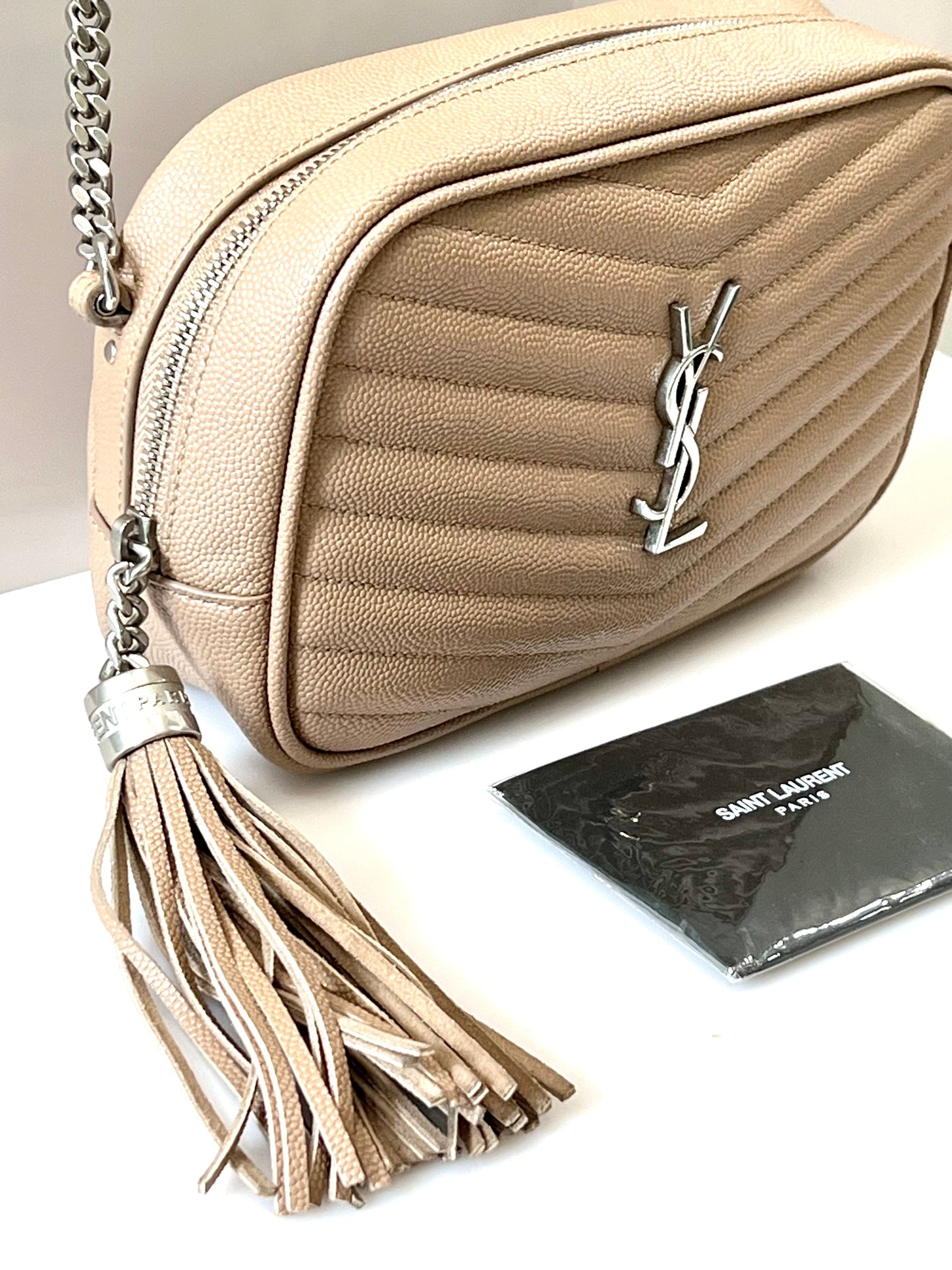 YSL GRAIN DE POUDRE MATELASSE MONOGRAM MINI LOU CAMERA BAG