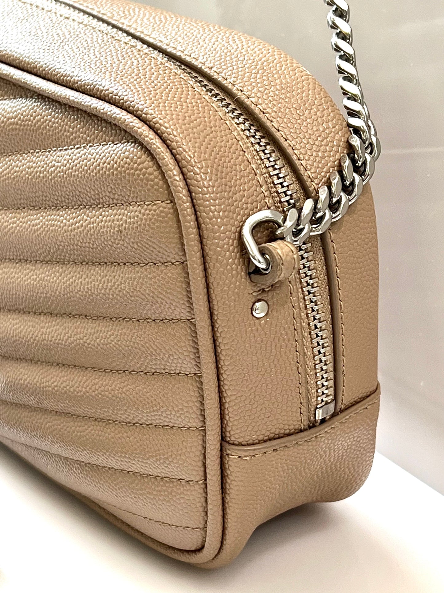 YSL GRAIN DE POUDRE MATELASSE MONOGRAM MINI LOU CAMERA BAG
