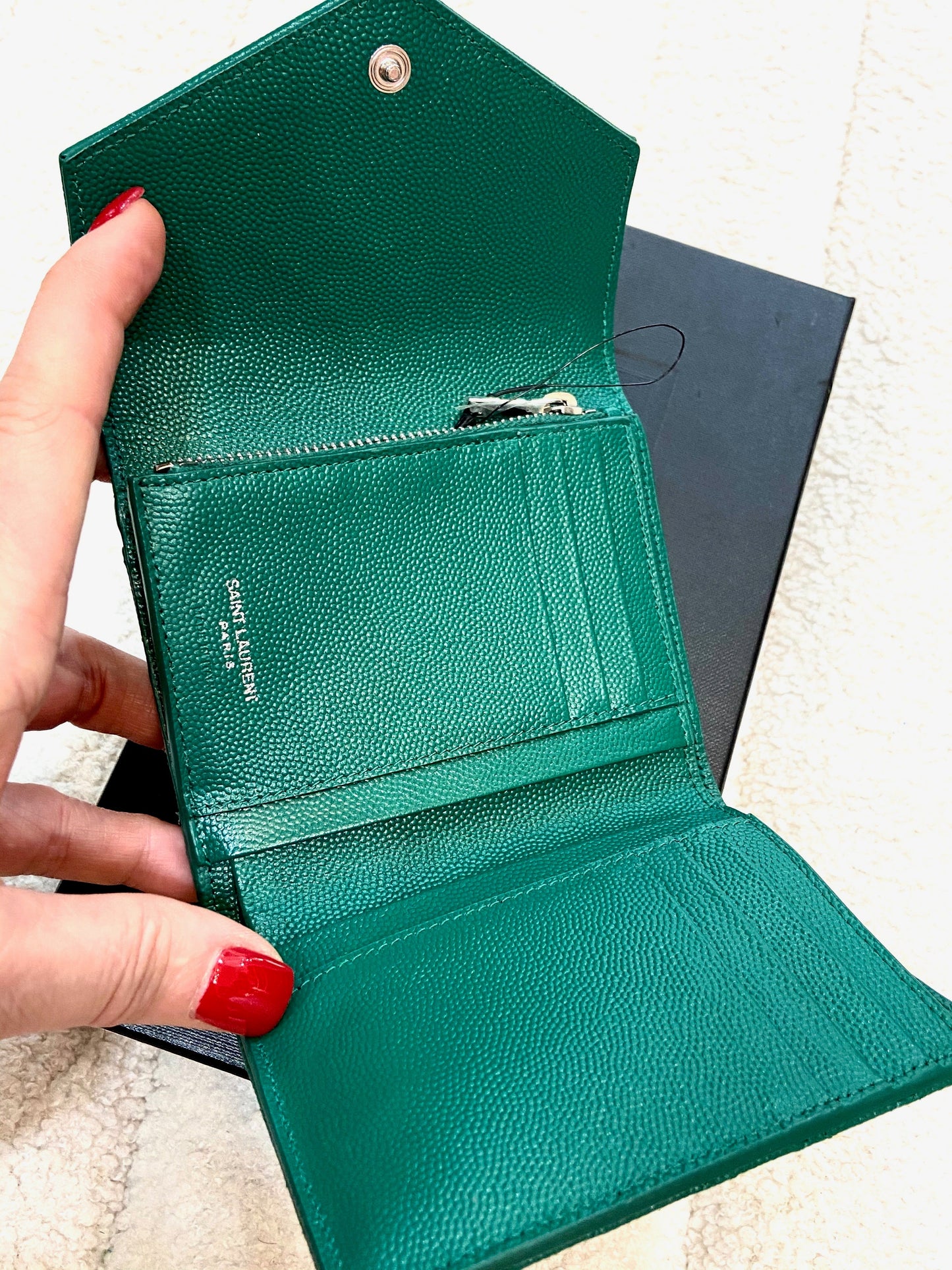YSL GRAIN DE POUDRE MIXED MATELASSE TRIQUILT SMALL MONOGRAM WALLET