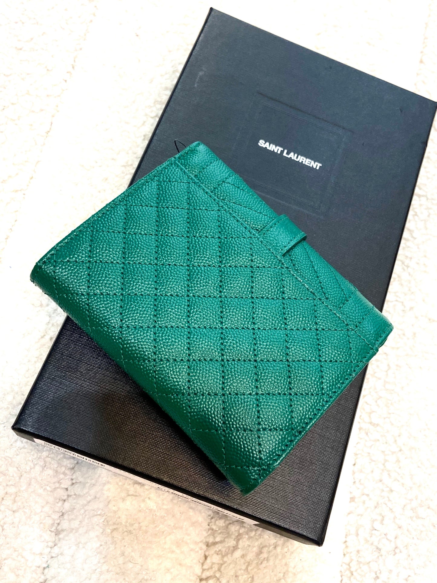 YSL GRAIN DE POUDRE MIXED MATELASSE TRIQUILT SMALL MONOGRAM WALLET