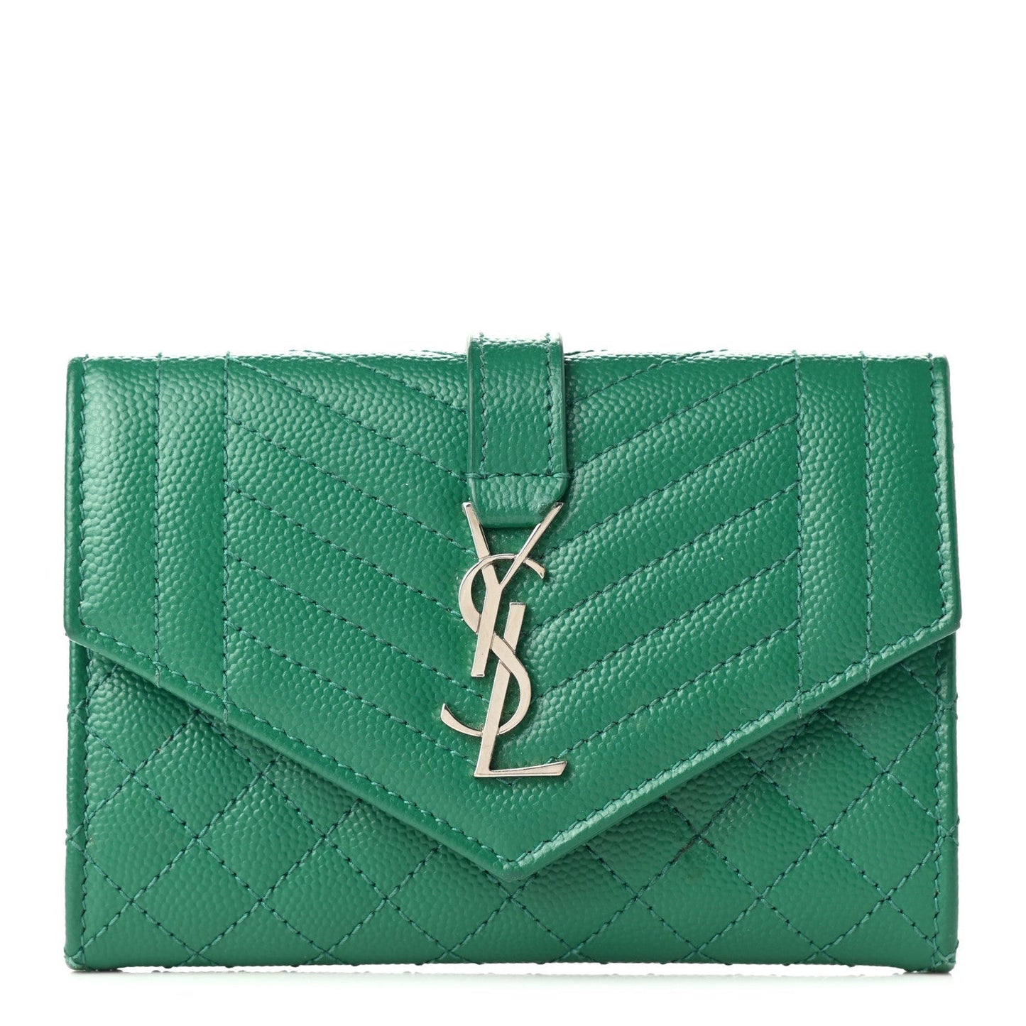 YSL GRAIN DE POUDRE MIXED MATELASSE TRIQUILT SMALL MONOGRAM WALLET