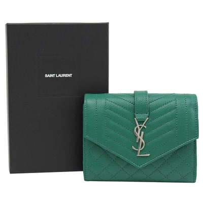 YSL GRAIN DE POUDRE MIXED MATELASSE TRIQUILT SMALL MONOGRAM WALLET