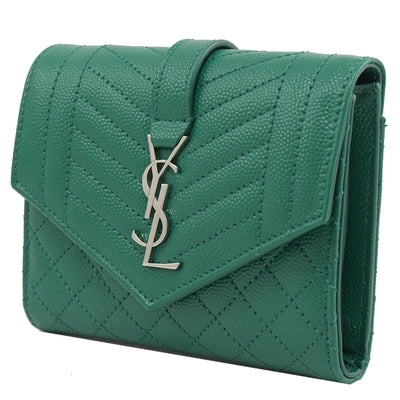 YSL GRAIN DE POUDRE MIXED MATELASSE TRIQUILT SMALL MONOGRAM WALLET