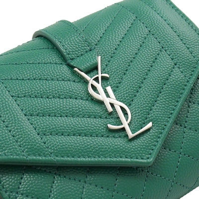 YSL GRAIN DE POUDRE MIXED MATELASSE TRIQUILT SMALL MONOGRAM WALLET