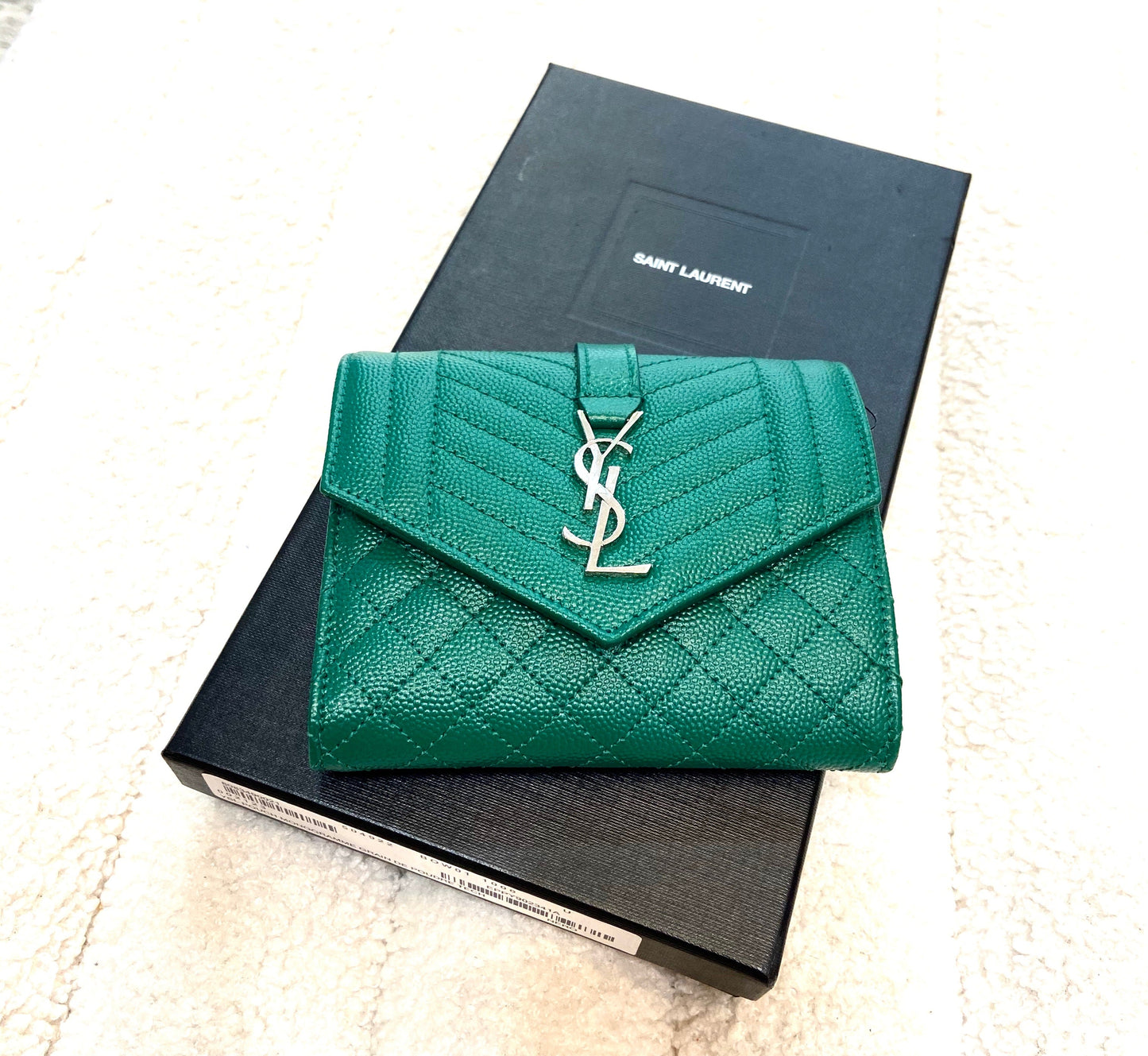 YSL GRAIN DE POUDRE MIXED MATELASSE TRIQUILT SMALL MONOGRAM WALLET