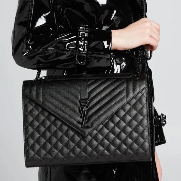 YSL GRAIN DE POUDRE MIXED MATELASSE LARGE TRIQUILT MONOGRAM BAG