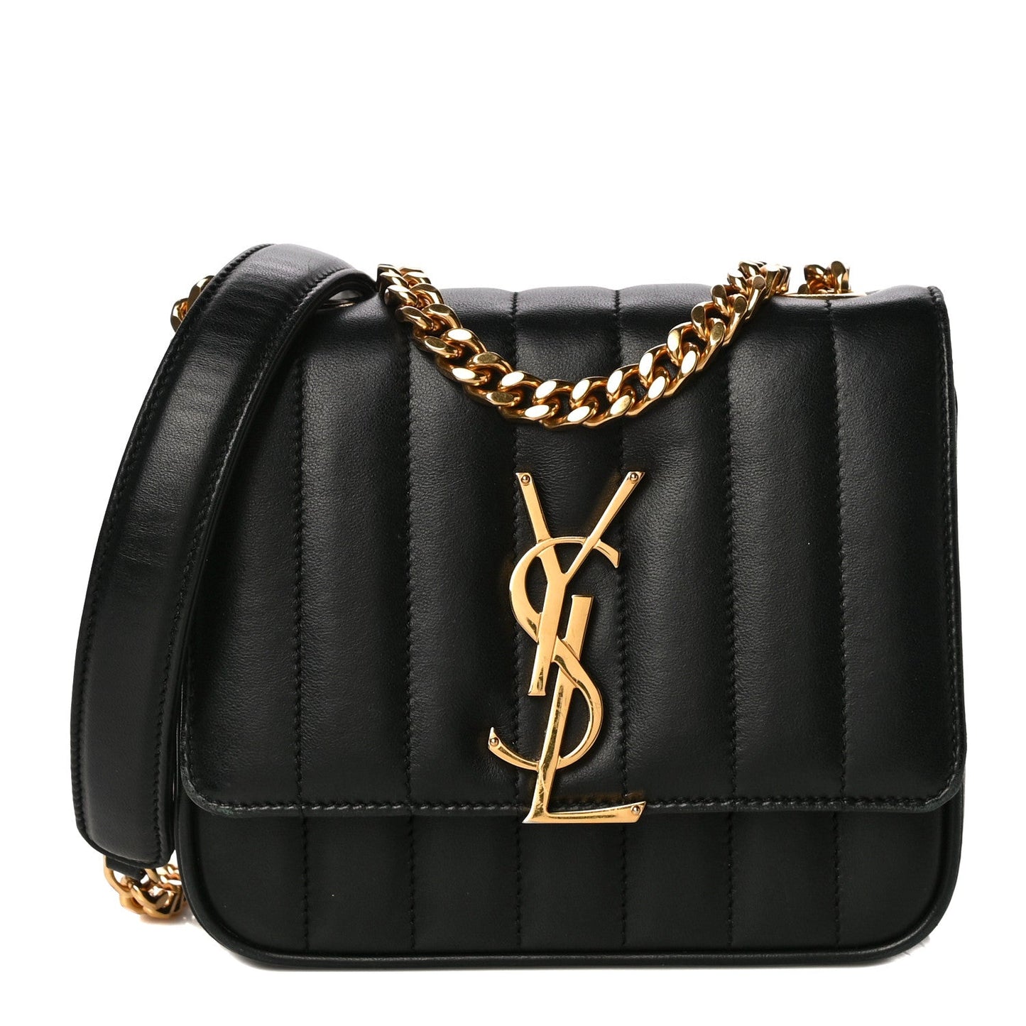 YSL QUILTED LAMBSKIN MONOGRAM SMALL VICKY CHAIN BAG