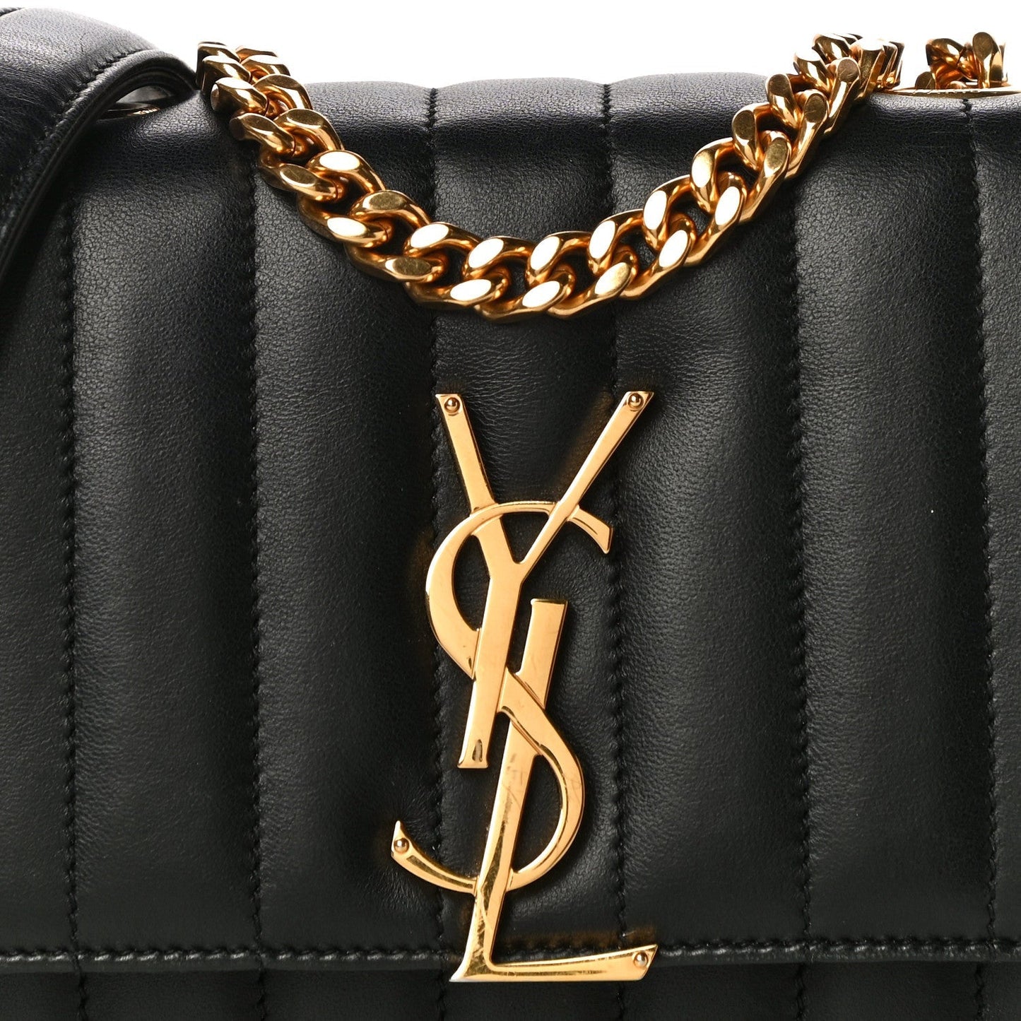 YSL QUILTED LAMBSKIN MONOGRAM SMALL VICKY CHAIN BAG
