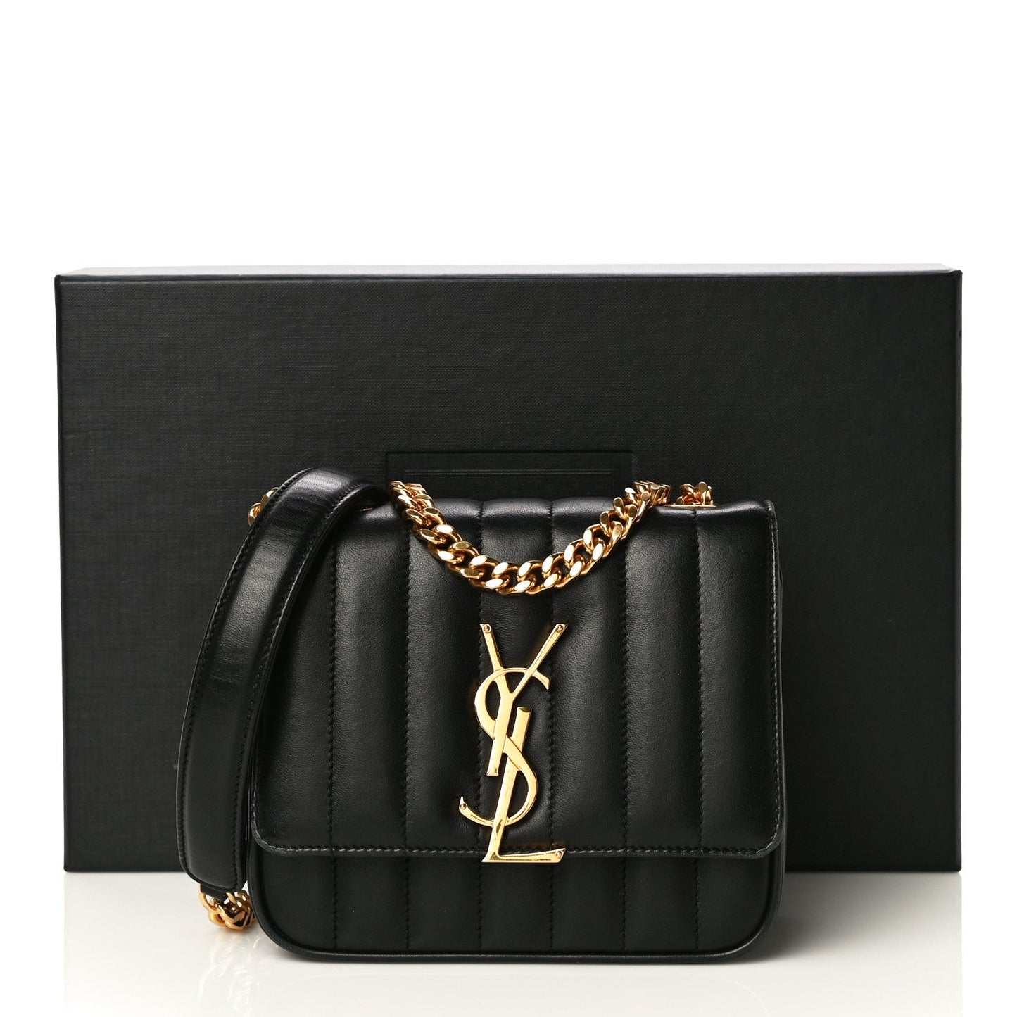 YSL QUILTED LAMBSKIN MONOGRAM SMALL VICKY CHAIN BAG