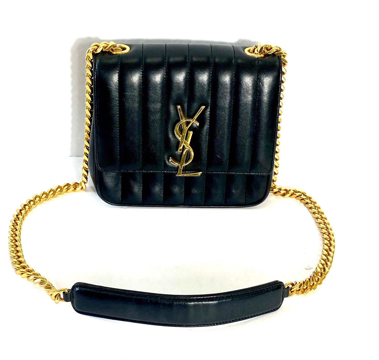 YSL QUILTED LAMBSKIN MONOGRAM SMALL VICKY CHAIN BAG