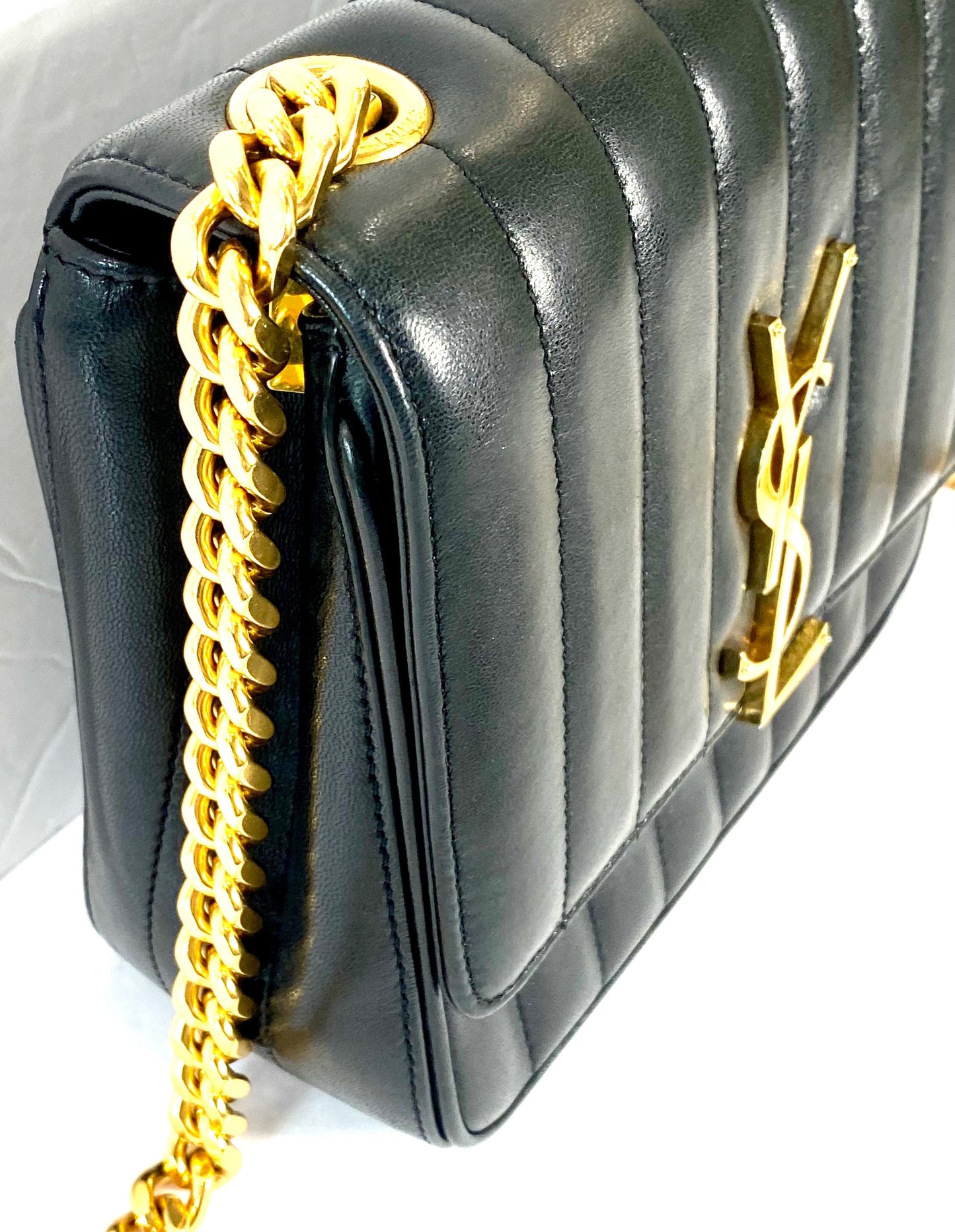 YSL QUILTED LAMBSKIN MONOGRAM SMALL VICKY CHAIN BAG