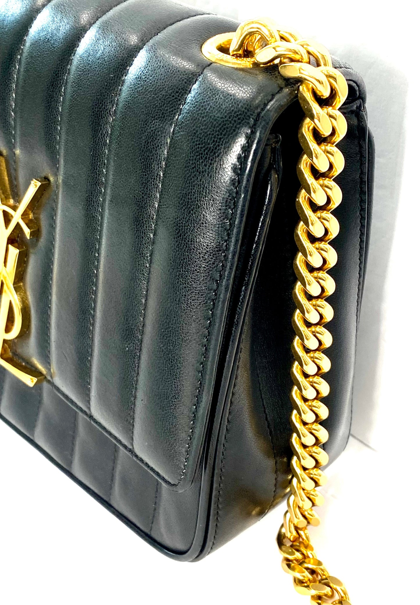 YSL QUILTED LAMBSKIN MONOGRAM SMALL VICKY CHAIN BAG