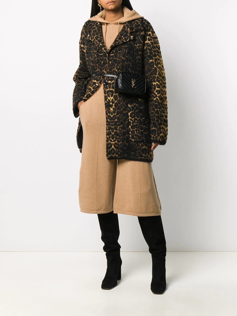 SAINT LAURENT LEOPARD JACQUARD WOOL BLEND COAT