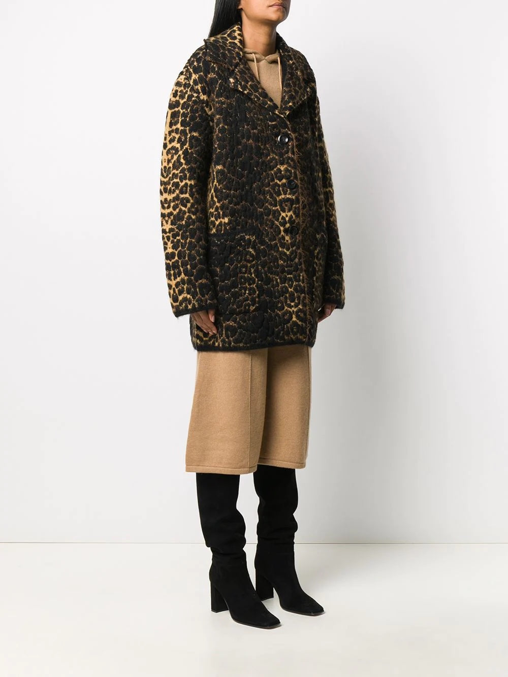 SAINT LAURENT LEOPARD JACQUARD WOOL BLEND COAT