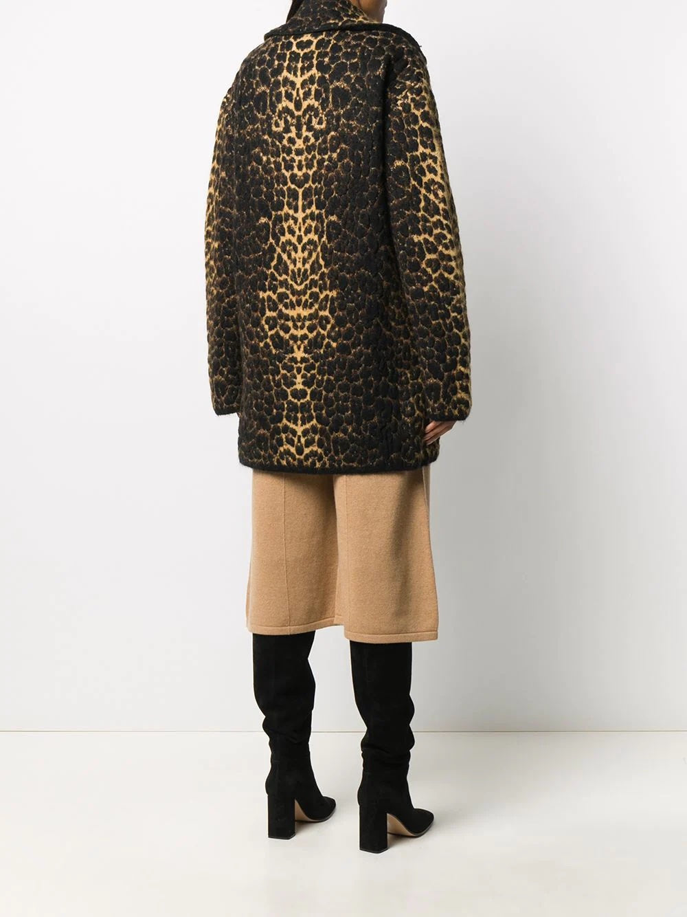 SAINT LAURENT LEOPARD JACQUARD WOOL BLEND COAT
