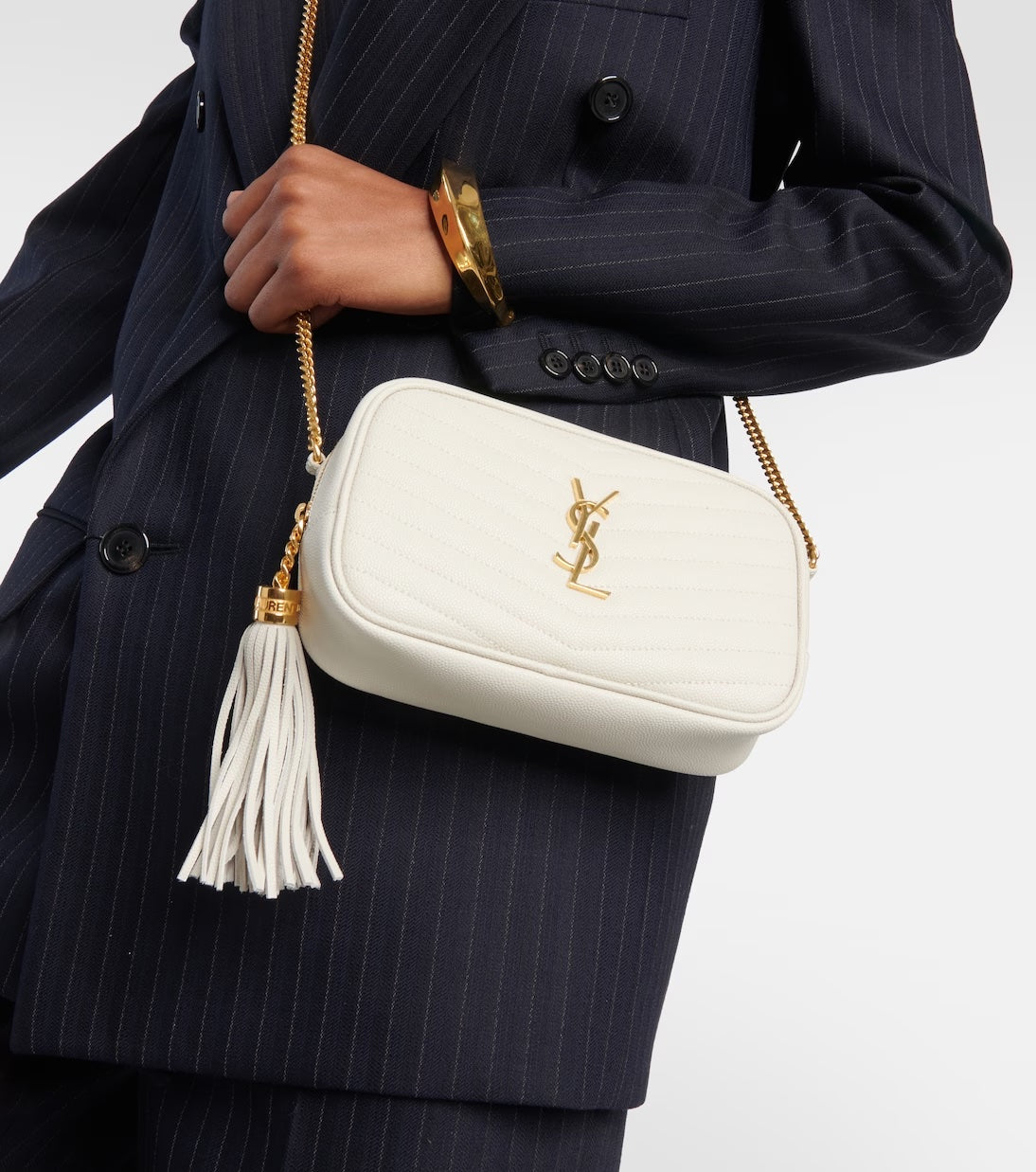 YSL LOU MINI MATELASSE LEATHER SHOULDER BAG BLANC VINTAGE