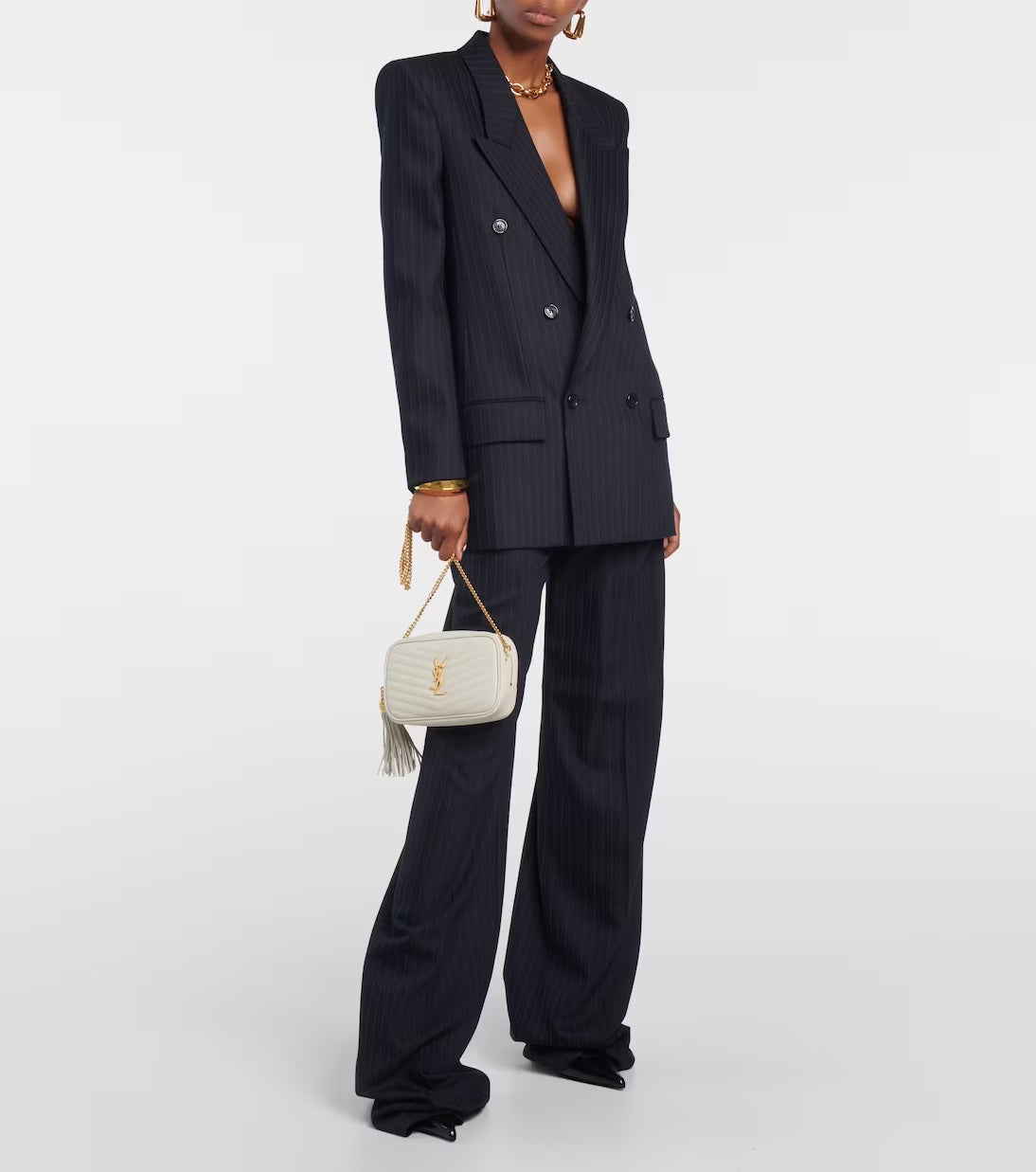 YSL LOU MINI MATELASSE LEATHER SHOULDER BAG BLANC VINTAGE