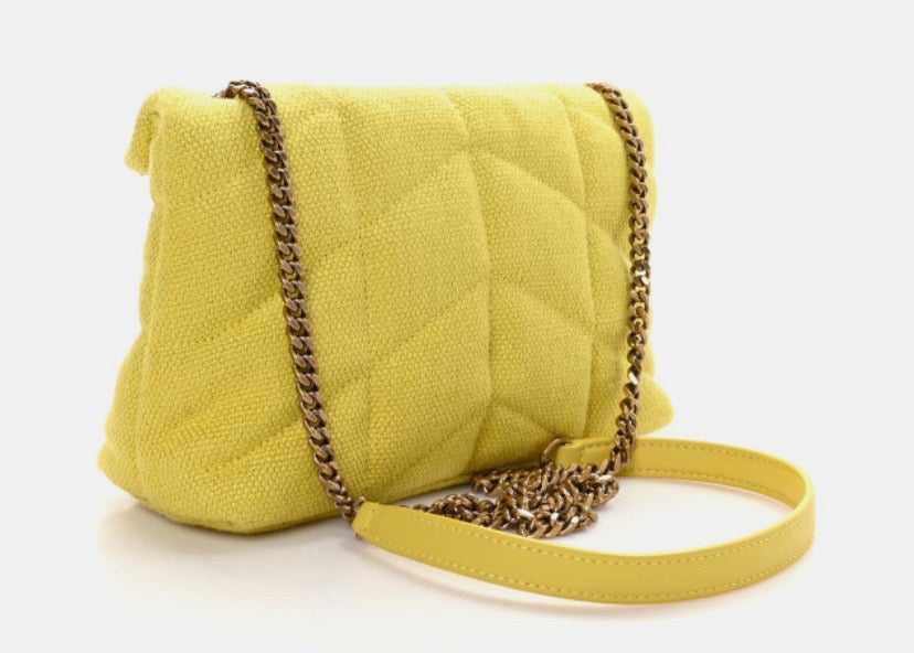 YSL QUILTED CANVAS LOULOU PUFFER TOY SHOULDER BAG