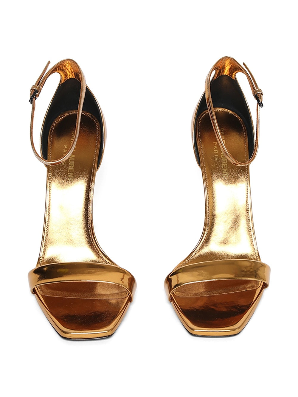YSL METALLIC LAMBSKIN AMBER 105 ANKLE STRAP SANDALS
