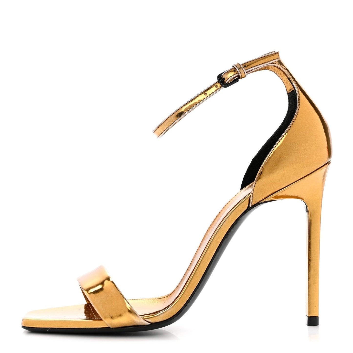 YSL METALLIC LAMBSKIN AMBER 105 ANKLE STRAP SANDALS