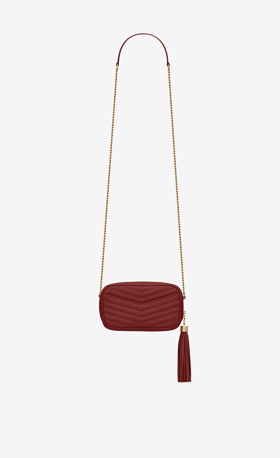 YSL LOU MINI BAG IN QUILTED GRAIN DE POUDRE EMBOSSED LEATHER- ROUGE OPYUM