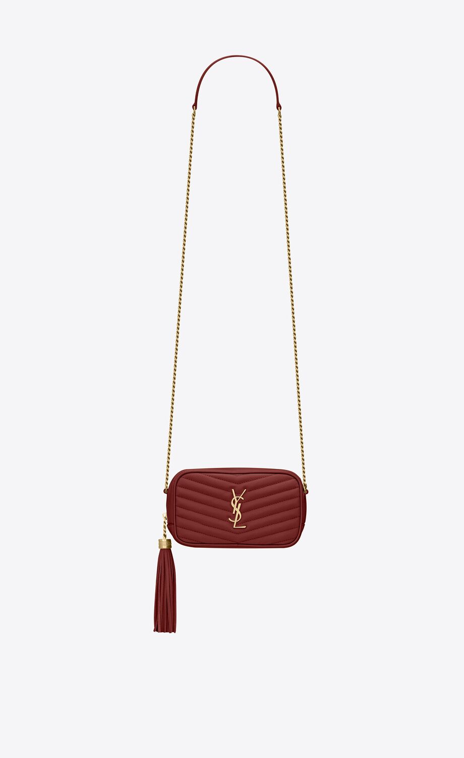 YSL LOU MINI BAG IN QUILTED GRAIN DE POUDRE EMBOSSED LEATHER- ROUGE OPYUM