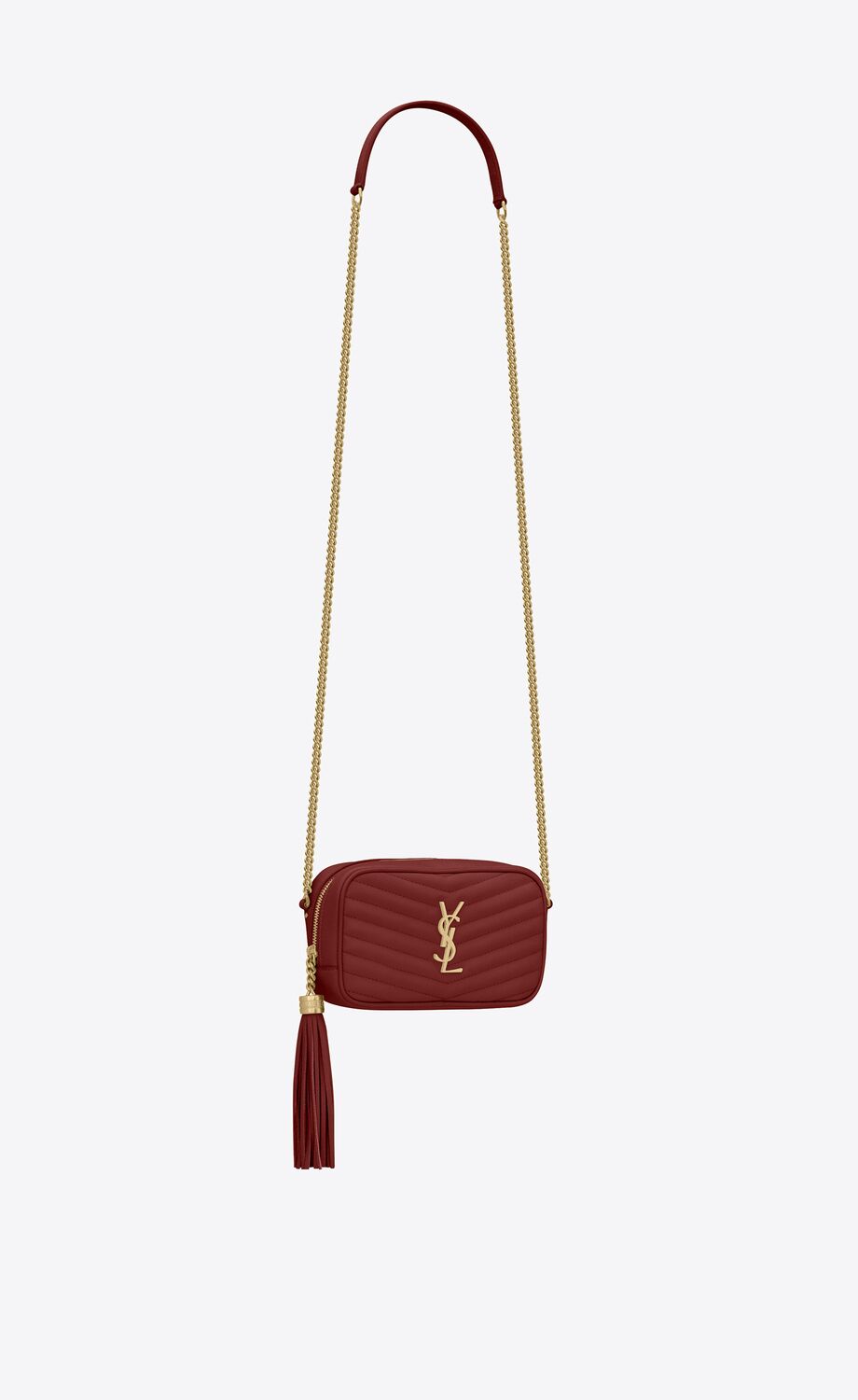 YSL LOU MINI BAG IN QUILTED GRAIN DE POUDRE EMBOSSED LEATHER- ROUGE OPYUM