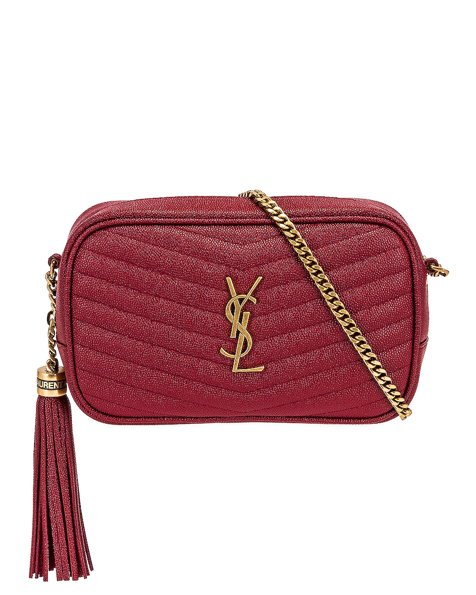 YSL LOU MINI BAG IN QUILTED GRAIN DE POUDRE EMBOSSED LEATHER- ROUGE OPYUM