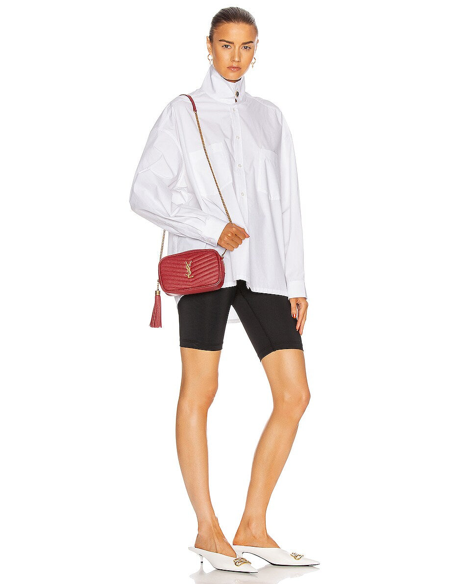 YSL LOU MINI BAG IN QUILTED GRAIN DE POUDRE EMBOSSED LEATHER- ROUGE OPYUM