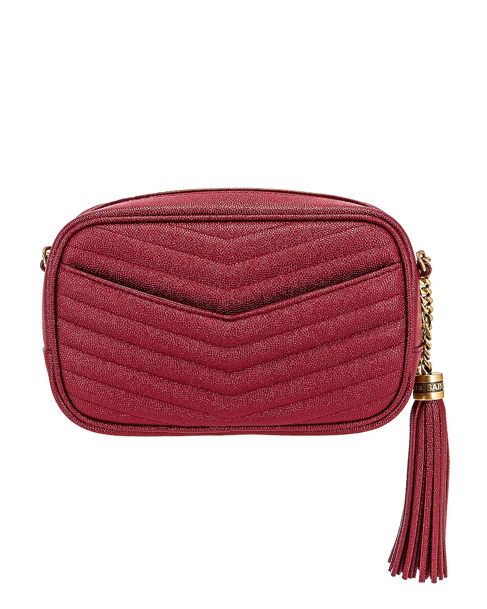 YSL LOU MINI BAG IN QUILTED GRAIN DE POUDRE EMBOSSED LEATHER- ROUGE OPYUM