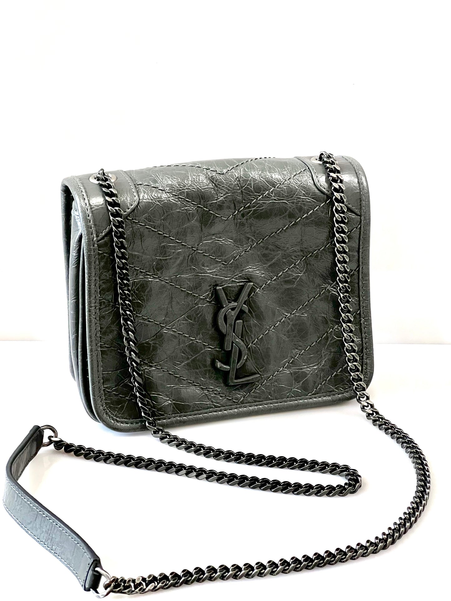 YSL MONOGRAM CRINKLED MATELASSE LEATHER BABY NIKI SHOULDER BAG