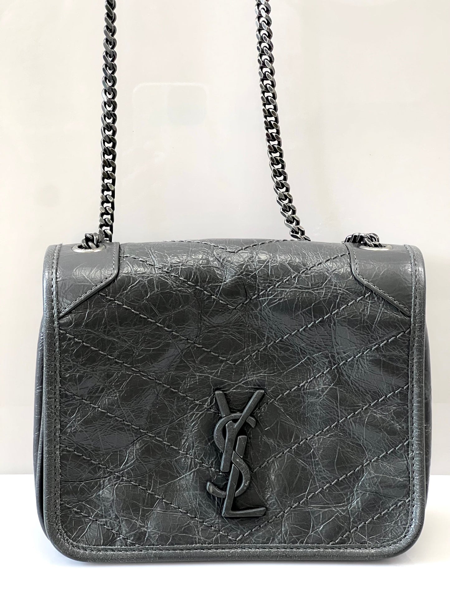 YSL MONOGRAM CRINKLED MATELASSE LEATHER BABY NIKI SHOULDER BAG