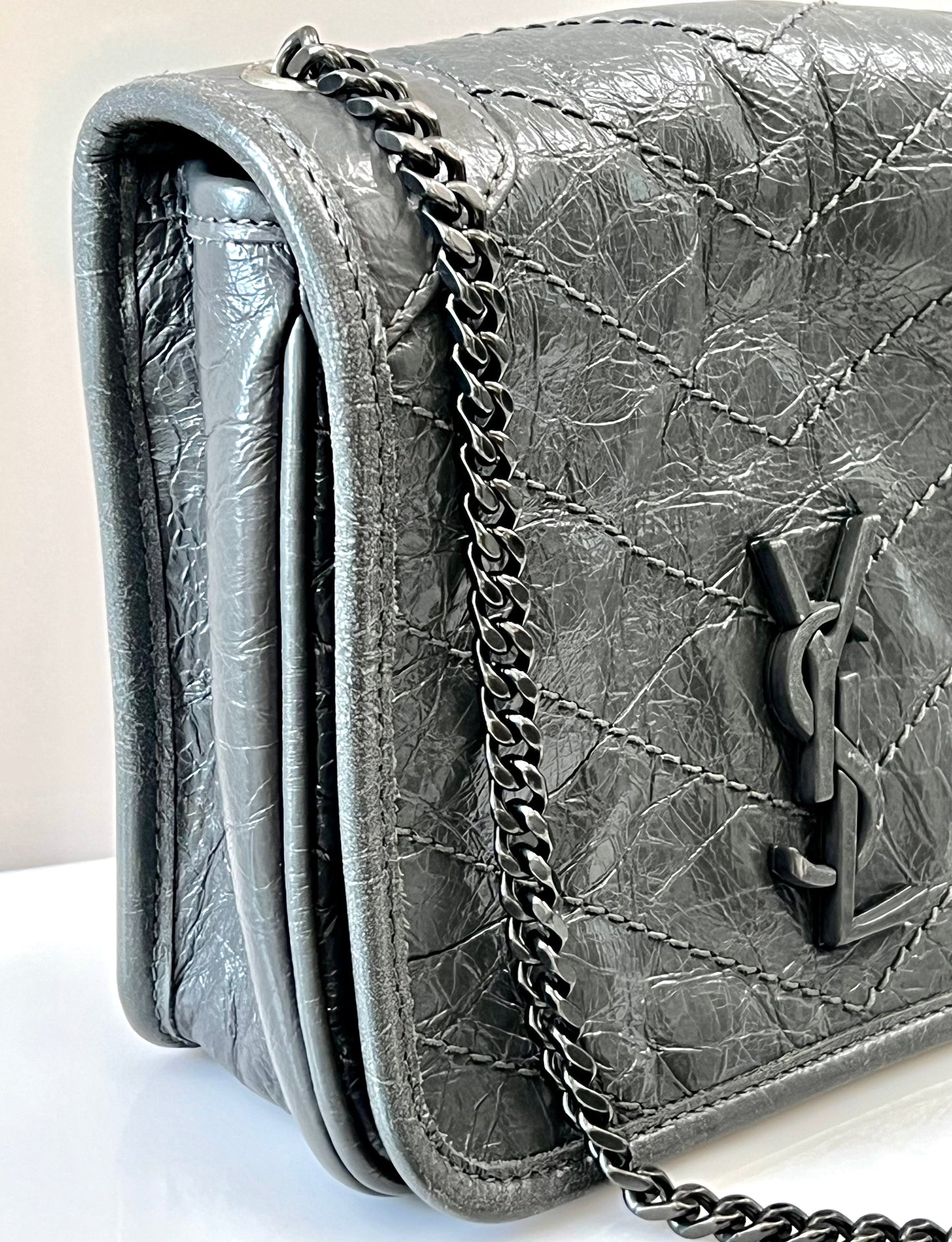 YSL MONOGRAM CRINKLED MATELASSE LEATHER BABY NIKI SHOULDER BAG